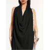 imageOYOANGLE Womens Backless Cowl Neck Sleeveless Tank Top Draped Front Chiffon Trendy TopsBlack