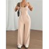 imageOYOANGLE Womens Backless Sleeveless Jumpsuits Wide Leg Rompers Spaghetti Strap Overalls Summer OutfitsApricot