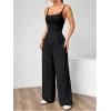 imageOYOANGLE Womens Backless Sleeveless Jumpsuits Wide Leg Rompers Spaghetti Strap Overalls Summer OutfitsBlack