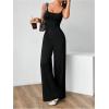 imageOYOANGLE Womens Backless Sleeveless Jumpsuits Wide Leg Rompers Spaghetti Strap Overalls Summer OutfitsBlack