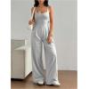 imageOYOANGLE Womens Backless Sleeveless Jumpsuits Wide Leg Rompers Spaghetti Strap Overalls Summer OutfitsLight Grey