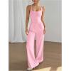 imageOYOANGLE Womens Backless Sleeveless Jumpsuits Wide Leg Rompers Spaghetti Strap Overalls Summer OutfitsPink