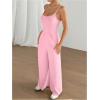 imageOYOANGLE Womens Backless Sleeveless Jumpsuits Wide Leg Rompers Spaghetti Strap Overalls Summer OutfitsPink