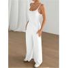 imageOYOANGLE Womens Backless Sleeveless Jumpsuits Wide Leg Rompers Spaghetti Strap Overalls Summer OutfitsWhite
