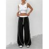 imageOYOANGLE Womens Baggy Track Pants Side Striped Drawstring Waist Y2K Wide Leg SweatpantsBlack