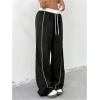 imageOYOANGLE Womens Baggy Track Pants Side Striped Drawstring Waist Y2K Wide Leg SweatpantsBlack