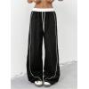 imageOYOANGLE Womens Baggy Track Pants Side Striped Drawstring Waist Y2K Wide Leg SweatpantsBlack
