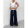 imageOYOANGLE Womens Baggy Track Pants Side Striped Drawstring Waist Y2K Wide Leg SweatpantsDark Blue