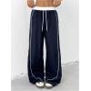 imageOYOANGLE Womens Baggy Track Pants Side Striped Drawstring Waist Y2K Wide Leg SweatpantsDark Blue