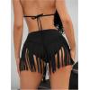 imageOYOANGLE Womens Beaded Fringe Trim Mini Skirt Suede Low Waist Flared Cowgirl Short SkirtsBlack