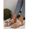 imageOYOANGLE Womens Boho Floral Embroidered Flat Sandals Toe Ring Leather Flip Flops Vacation Beach Thong SandalsBeige