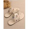 imageOYOANGLE Womens Boho Floral Embroidered Flat Sandals Toe Ring Leather Flip Flops Vacation Beach Thong SandalsBeige