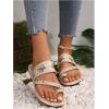 imageOYOANGLE Womens Boho Floral Embroidered Flat Sandals Toe Ring Leather Flip Flops Vacation Beach Thong SandalsBeige