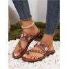 imageOYOANGLE Womens Boho Floral Embroidered Flat Sandals Toe Ring Leather Flip Flops Vacation Beach Thong SandalsBrown
