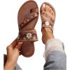 imageOYOANGLE Womens Boho Floral Embroidered Flat Sandals Toe Ring Leather Flip Flops Vacation Beach Thong SandalsBrown