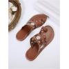 imageOYOANGLE Womens Boho Floral Embroidered Flat Sandals Toe Ring Leather Flip Flops Vacation Beach Thong SandalsBrown