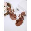 imageOYOANGLE Womens Boho Floral Embroidered Flat Sandals Toe Ring Leather Flip Flops Vacation Beach Thong SandalsBrown