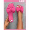 imageOYOANGLE Womens Bow Decor Square Open Toe Flat Sandals Solid Plain Lightweight Soft Slip on Dressy SlidesHot Pink