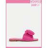 imageOYOANGLE Womens Bow Decor Square Open Toe Flat Sandals Solid Plain Lightweight Soft Slip on Dressy SlidesHot Pink