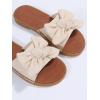 imageOYOANGLE Womens Bow Knot PU Leather Open Toe Flat Sandals Summer Slip on Slide SandalBeige