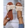 imageOYOANGLE Womens Bow Knot PU Leather Open Toe Flat Sandals Summer Slip on Slide SandalBeige