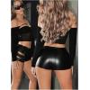 imageOYOANGLE Womens Buckled Cut Out Leather Mini Shorts Y2k Low Rise Booty Hot ShortsBlack