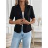 imageOYOANGLE Womens Button Down Short Sleeve Suit Blazers Lapel Neck Casual Work Office JacketsBlack