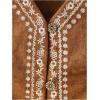 imageOYOANGLE Womens Button Front Fringe Cowgirl Vest Embroidered V Neck Sleeveless Crop Jackets Brown Small