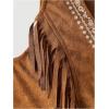 imageOYOANGLE Womens Button Front Fringe Cowgirl Vest Embroidered V Neck Sleeveless Crop Jackets Brown Small