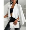 imageOYOANGLE Womens Cape Long Sleeve Cropped Blazer Jacket Open Front Solid Elegant Trendy Cardigan CoatsWhite