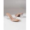 imageOYOANGLE Womens Clear Single Band Mid Block Heeled Sandals Square Open Toe Transparent Heel SandalsApricot