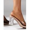 imageOYOANGLE Womens Clear Single Band Mid Block Heeled Sandals Square Open Toe Transparent Heel SandalsApricot