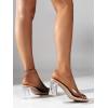 imageOYOANGLE Womens Clear Single Band Mid Block Heeled Sandals Square Open Toe Transparent Heel SandalsApricot