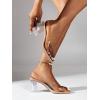 imageOYOANGLE Womens Clear Single Band Mid Block Heeled Sandals Square Open Toe Transparent Heel SandalsApricot
