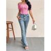 imageOYOANGLE Womens Elegant Floral Appliques Off Shoulder Short Sleeve Bodysuit Leotard TopsPink