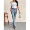 imageOYOANGLE Womens Elegant Floral Appliques Off Shoulder Short Sleeve Bodysuit Leotard TopsWhite