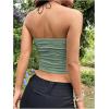 imageOYOANGLE Womens Eyelet Embroidered Tube Top Strapless Ruched Slim Fit Y2K Crop Bandeau TopsOlive Green