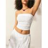 imageOYOANGLE Womens Eyelet Embroidered Tube Top Strapless Ruched Slim Fit Y2K Crop Bandeau TopsWhite