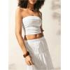 imageOYOANGLE Womens Eyelet Embroidered Tube Top Strapless Ruched Slim Fit Y2K Crop Bandeau TopsWhite