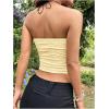 imageOYOANGLE Womens Eyelet Embroidered Tube Top Strapless Ruched Slim Fit Y2K Crop Bandeau TopsYellow
