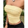 imageOYOANGLE Womens Eyelet Embroidered Tube Top Strapless Ruched Slim Fit Y2K Crop Bandeau TopsYellow