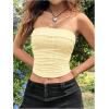 imageOYOANGLE Womens Eyelet Embroidered Tube Top Strapless Ruched Slim Fit Y2K Crop Bandeau TopsYellow