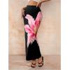 imageOYOANGLE Womens Floral Print Pencil Skirt Elastic High Waist Vacation Bodycon Maxi SkirtsBlack and Pink