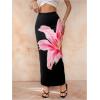 imageOYOANGLE Womens Floral Print Pencil Skirt Elastic High Waist Vacation Bodycon Maxi SkirtsBlack and Pink