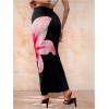 imageOYOANGLE Womens Floral Print Pencil Skirt Elastic High Waist Vacation Bodycon Maxi SkirtsBlack and Pink