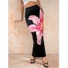 imageOYOANGLE Womens Floral Print Pencil Skirt Elastic High Waist Vacation Bodycon Maxi SkirtsBlack and Pink