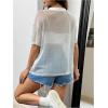 imageOYOANGLE Womens Glitter Sheer See Through Top Short Sleeve Loose Casual Shiny Tshirt Mesh ShirtWhite
