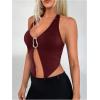 imageOYOANGLE Womens Halter Deep V Neck Slit Tank Top Sleeveless Crop Tops Festival Rave OutfitBurgundy