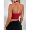 imageOYOANGLE Womens Halter Deep V Neck Slit Tank Top Sleeveless Crop Tops Festival Rave OutfitRed