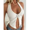 imageOYOANGLE Womens Halter Deep V Neck Slit Tank Top Sleeveless Crop Tops Festival Rave OutfitWhite